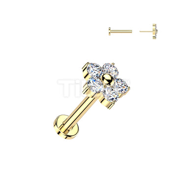 Titanium Threadless Push In Labret With 5 CZ Flower Top - Image 3