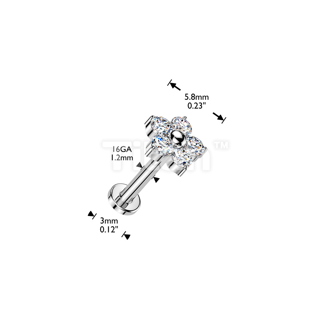 Titanium Threadless Push In Labret With 5 CZ Flower Top - Image 4