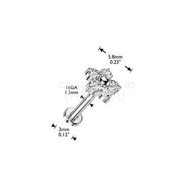 Titanium Threadless Push In Labret With 5 CZ Flower Top - Image 4