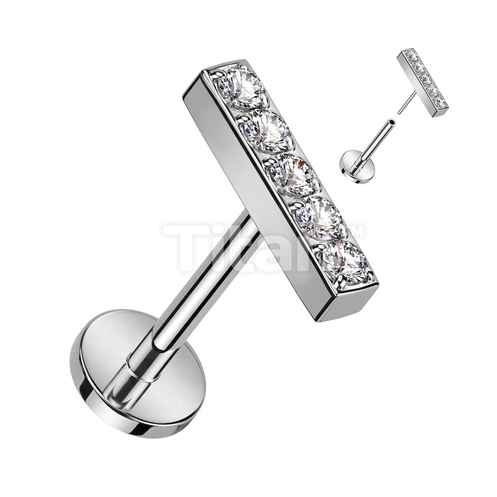 Implant Grade Titanium Threadless Push In Labret, Flat Back Stud With 5... - Image 2