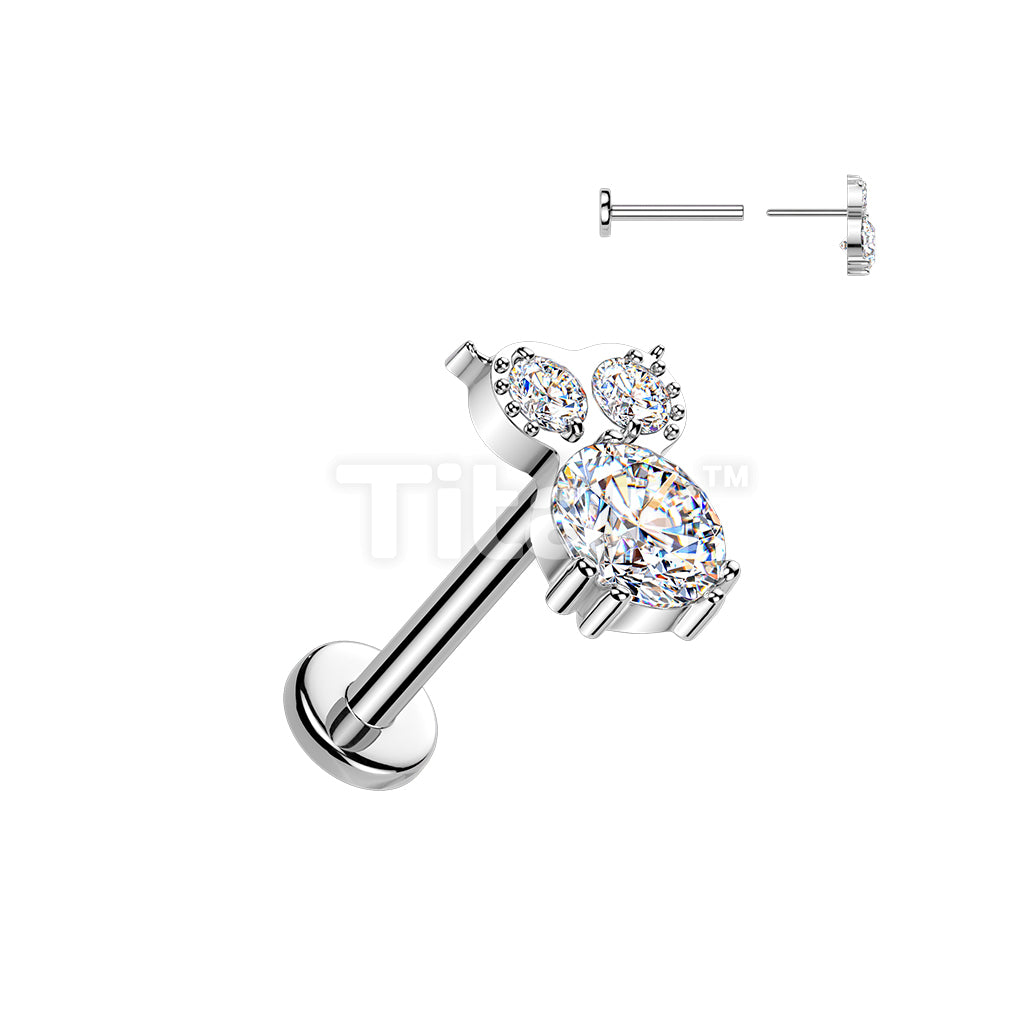 Titanium Threadless Push In Flat Back Labret With CZ Owl Top - Image 2