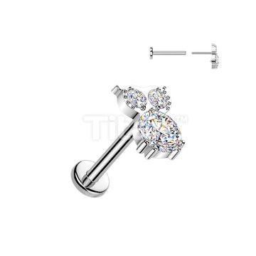 Titanium Threadless Push In Flat Back Labret With CZ Owl Top - Image 2