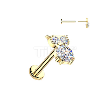 Titanium Threadless Push In Flat Back Labret With CZ Owl Top - Image 3