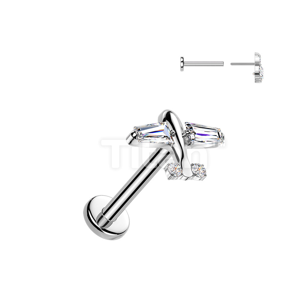 Titanium Threadless Push In Flat Back Labret With CZ Airplane  - Image 2