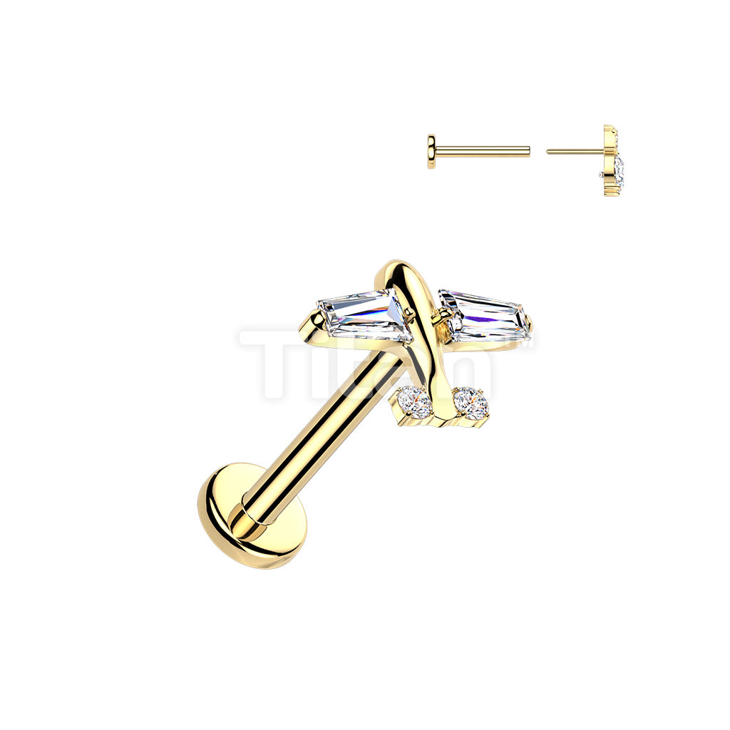 Titanium Threadless Push In Flat Back Labret With CZ Airplane  - Image 3