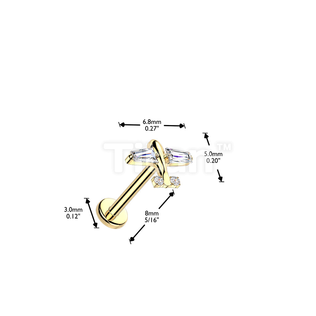 Titanium Threadless Push In Flat Back Labret With CZ Airplane  - Image 4