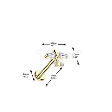 Titanium Threadless Push In Flat Back Labret With CZ Airplane  - Image 4