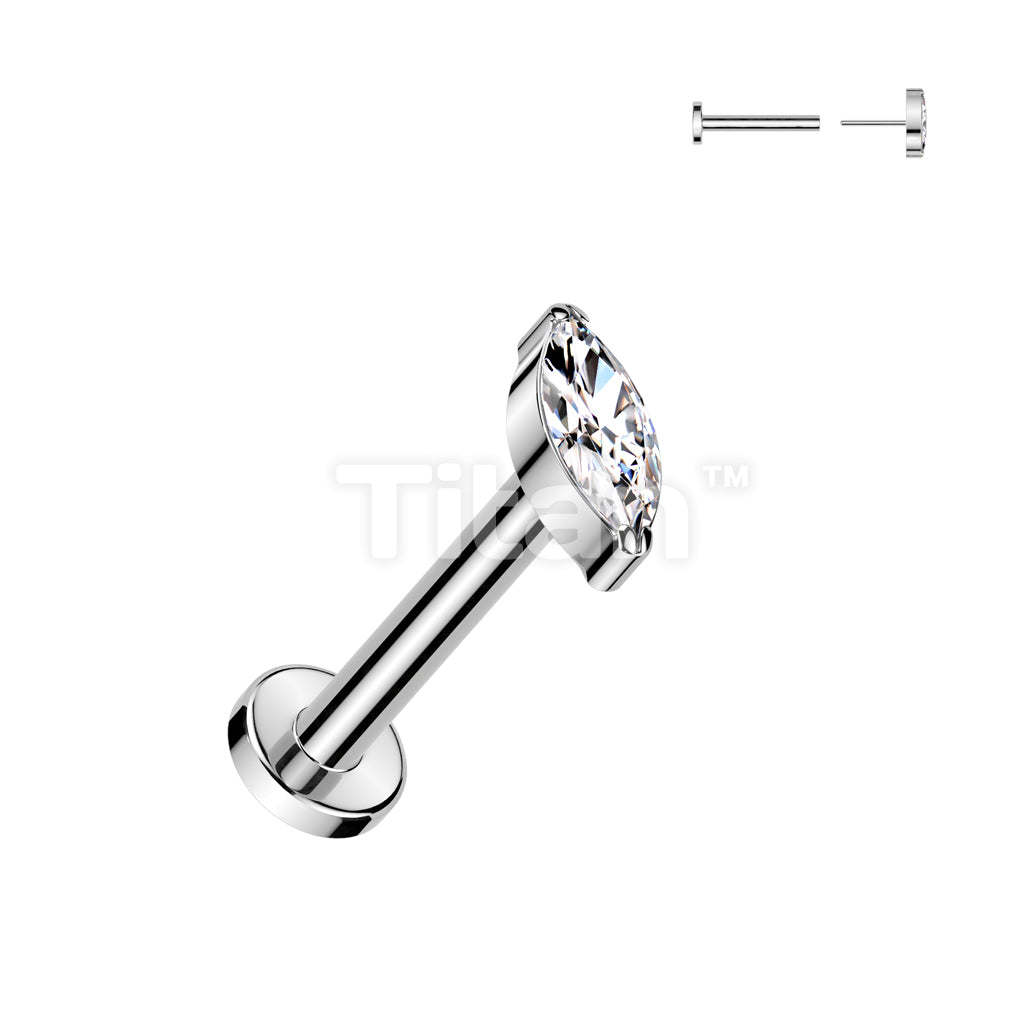 Implant Grade Titanium Threadless Push In Flat Back Stud With Marquise CZ Top - Image 2