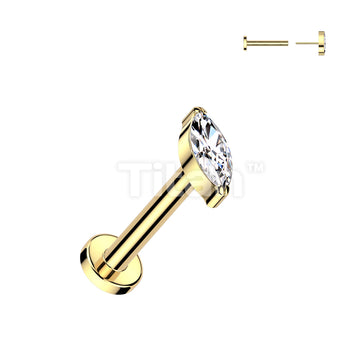 Implant Grade Titanium Threadless Push In Flat Back Stud With Marquise CZ Top - Image 3