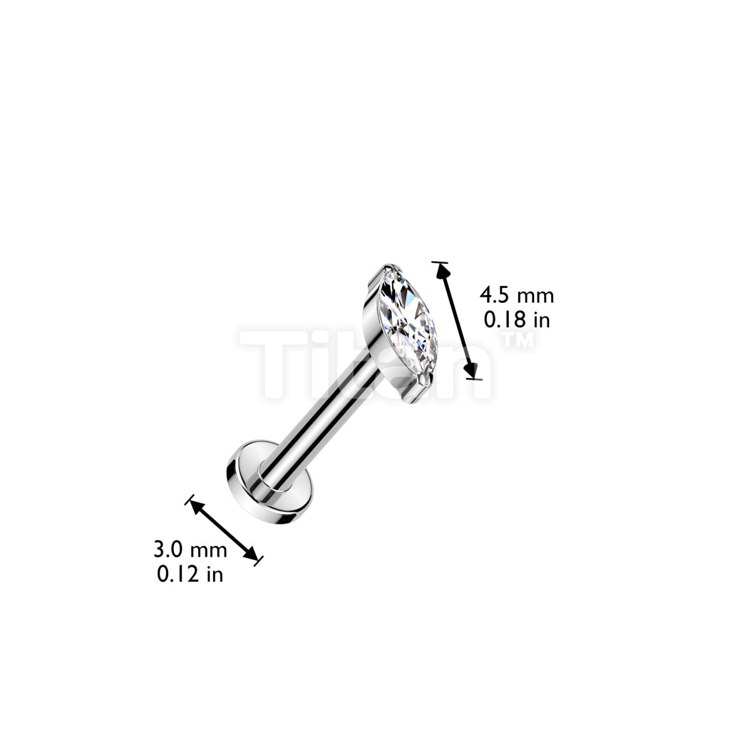 Implant Grade Titanium Threadless Push In Flat Back Stud With Marquise CZ Top - Image 4