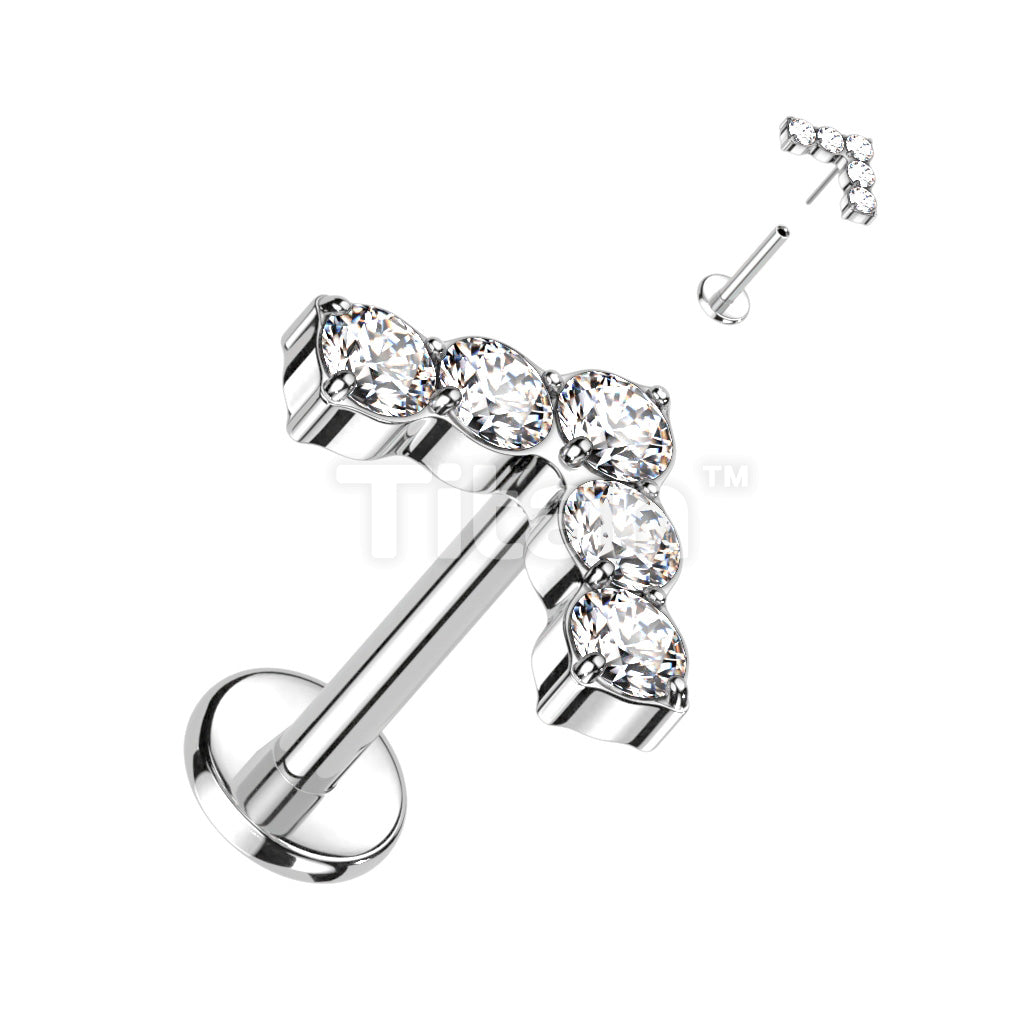 Implant Grade Titanium Threadless Push In Labret With Single Line Chevron 5 CNC Set CZ Top - Image 2