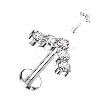 Implant Grade Titanium Threadless Push In Labret With Single Line Chevron 5 CNC Set CZ Top - Image 2