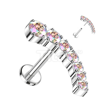 Implant Grade Titanium Threadless Push In Labret With Descending 7 CZ Curved Prong Set Top - Image 2