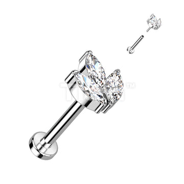 Implant Grade Titanium Threadless Push In Labret With 3 Marquise CZ or Opal Leaf Top - Image 3