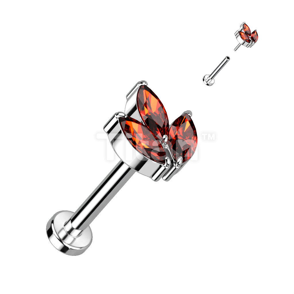 Implant Grade Titanium Threadless Push In Labret With 3 Marquise CZ or Opal Leaf Top - Image 6