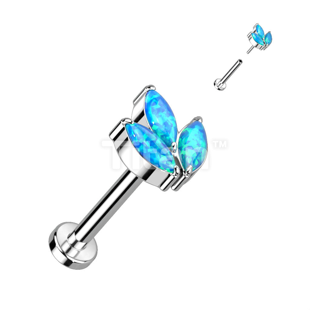Implant Grade Titanium Threadless Push In Labret With 3 Marquise CZ or Opal Leaf Top - Image 7