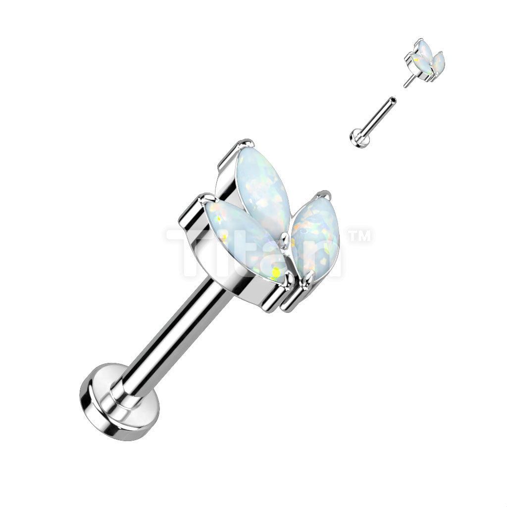 Implant Grade Titanium Threadless Push In Labret With 3 Marquise CZ or Opal Leaf Top - Image 8