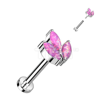 Implant Grade Titanium Threadless Push In Labret With 3 Marquise CZ or Opal Leaf Top - Image 9