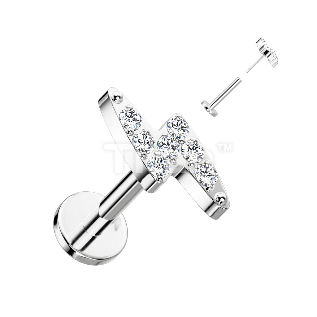 Implant Grade Titanium Threadless Push In Labret With Lightning Bolt CNC Set CZ Top - Image 3