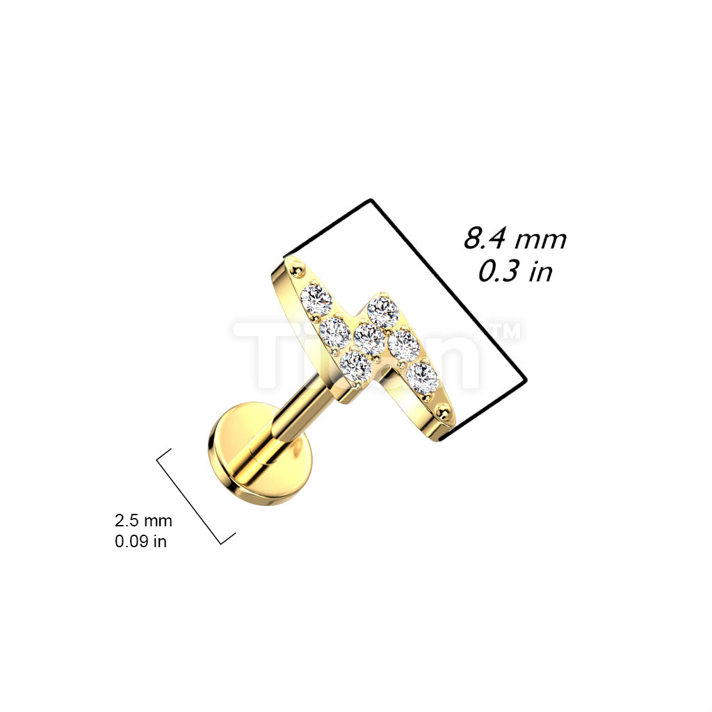 Implant Grade Titanium Threadless Push In Labret With Lightning Bolt CNC Set CZ Top - Image 4