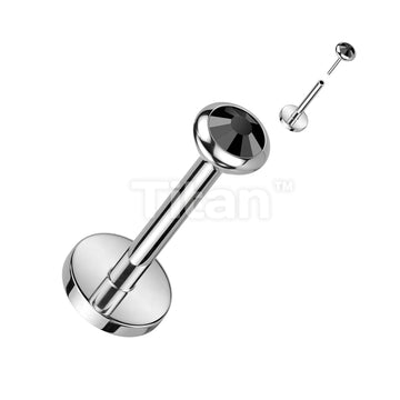 Implant Grade Titanium Threadless Push In Labret, Flat Back Stud With Round Flat Bezel Set CZ or Opal Top - Image 5