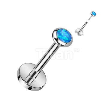 Implant Grade Titanium Threadless Push In Labret, Flat Back Stud With Round Flat Bezel Set CZ or Opal Top - Image 6