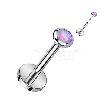 Implant Grade Titanium Threadless Push In Labret, Flat Back Stud With Round Flat Bezel Set CZ or Opal Top - Image 8