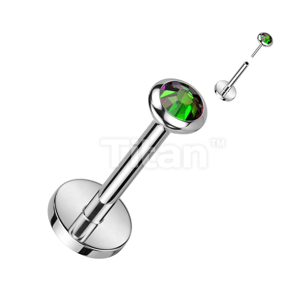Implant Grade Titanium Threadless Push In Labret, Flat Back Stud With Round Flat Bezel Set CZ or Opal Top - Image 9