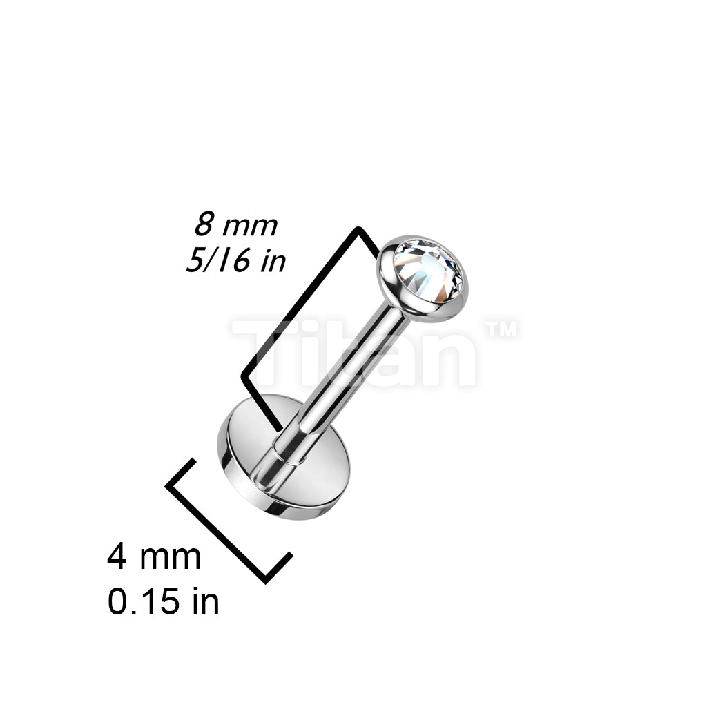 Implant Grade Titanium Threadless Push In Labret, Flat Back Stud With Round Flat Bezel Set CZ or Opal Top - Image 10