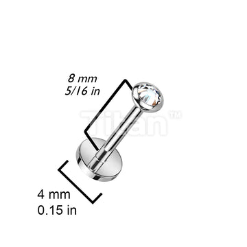 Implant Grade Titanium Threadless Push In Labret, Flat Back Stud With Round Flat Bezel Set CZ or Opal Top - Image 10