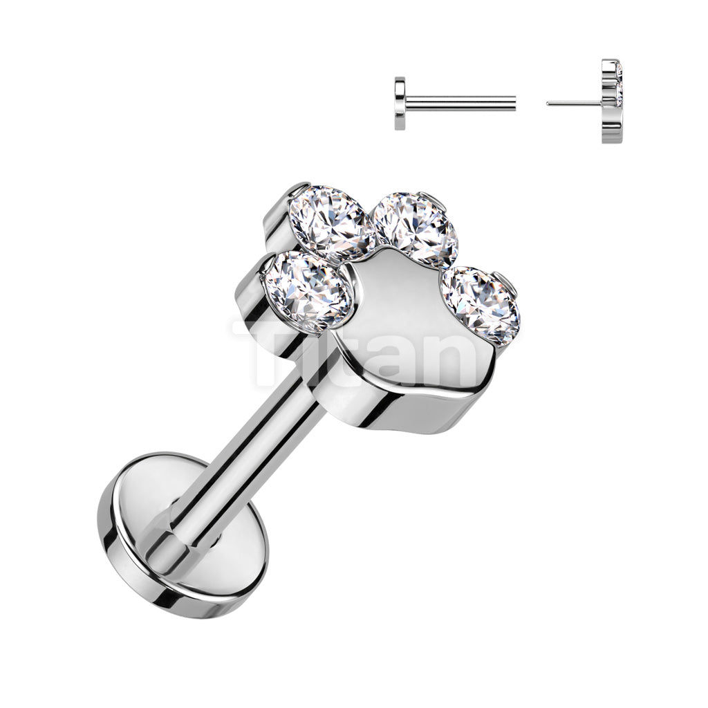 Implant Grade Titanium Threadless Push In Labret With CZ Paw Top - Image 3