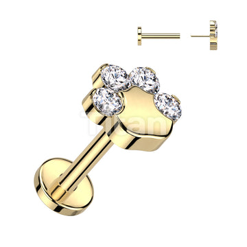 Implant Grade Titanium Threadless Push In Labret With CZ Paw Top - Image 4