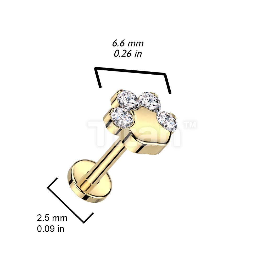 Implant Grade Titanium Threadless Push In Labret With CZ Paw Top - Image 8