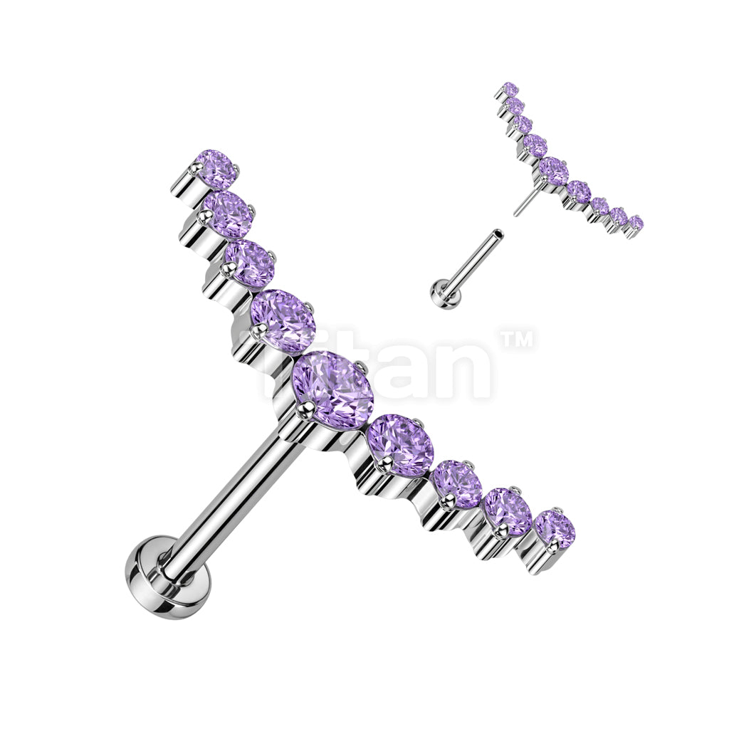 Implant Grade Titanium Threadless Push In Labret With 9 CZ Curved Top - Image 2