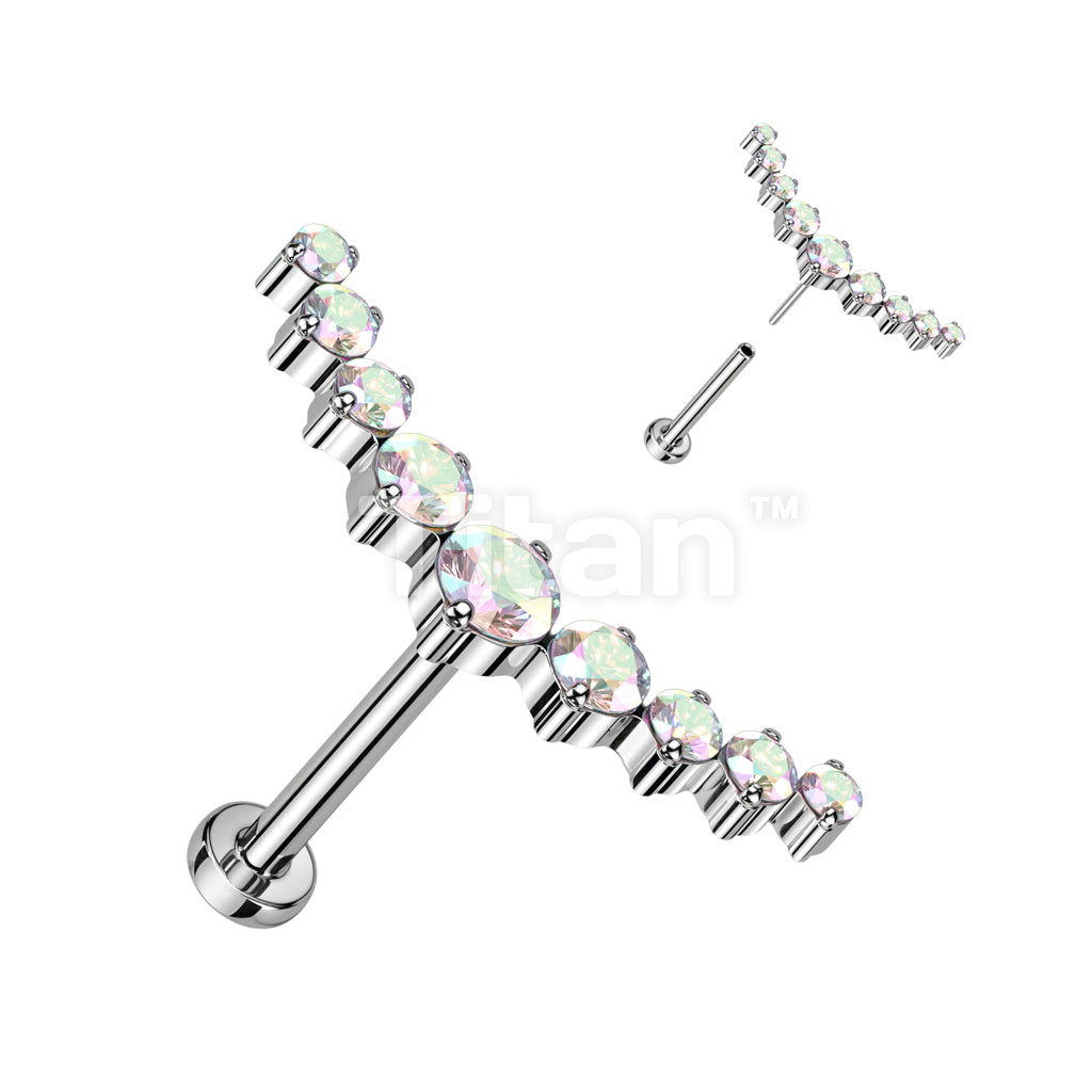 Implant Grade Titanium Threadless Push In Labret With 9 CZ Curved Top - Image 3