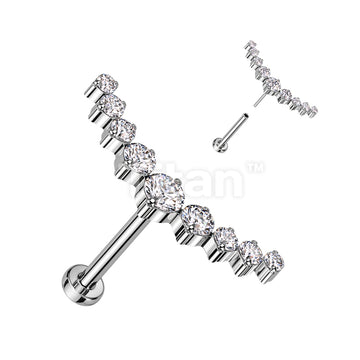 Implant Grade Titanium Threadless Push In Labret With 9 CZ Curved Top - Image 4