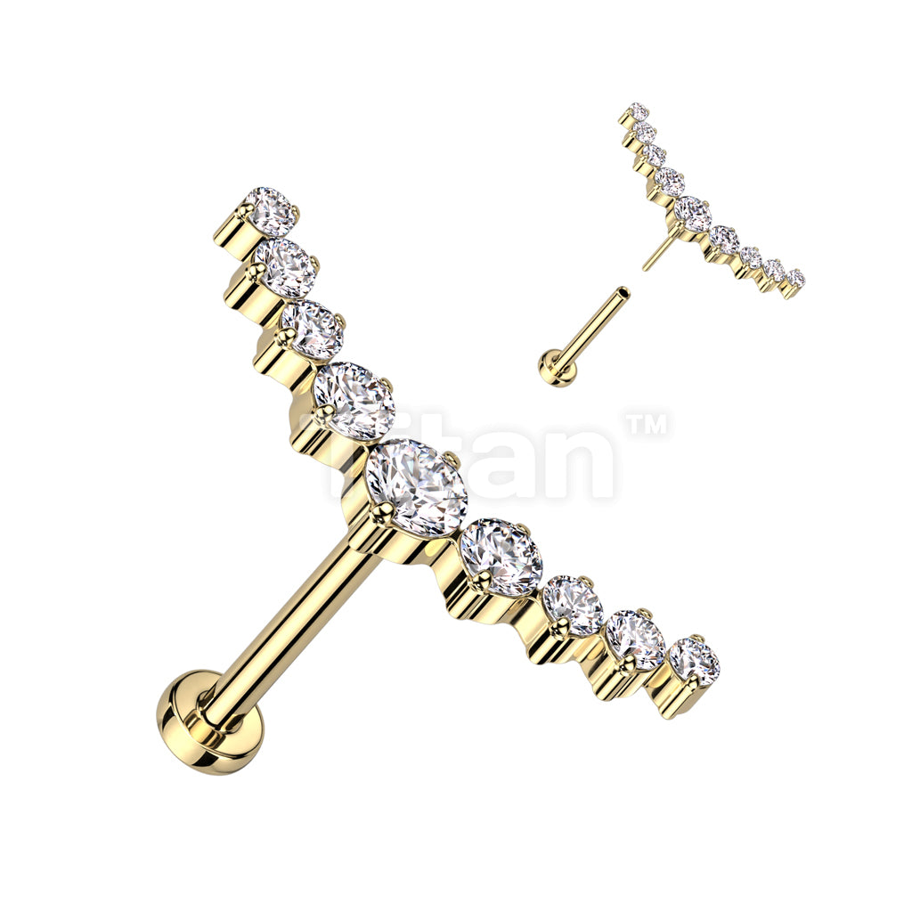 Implant Grade Titanium Threadless Push In Labret With 9 CZ Curved Top - Image 5
