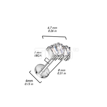 Implant Grade Titanium Threadless Push In Labret With 3 Baguette CZ Top - Image 6