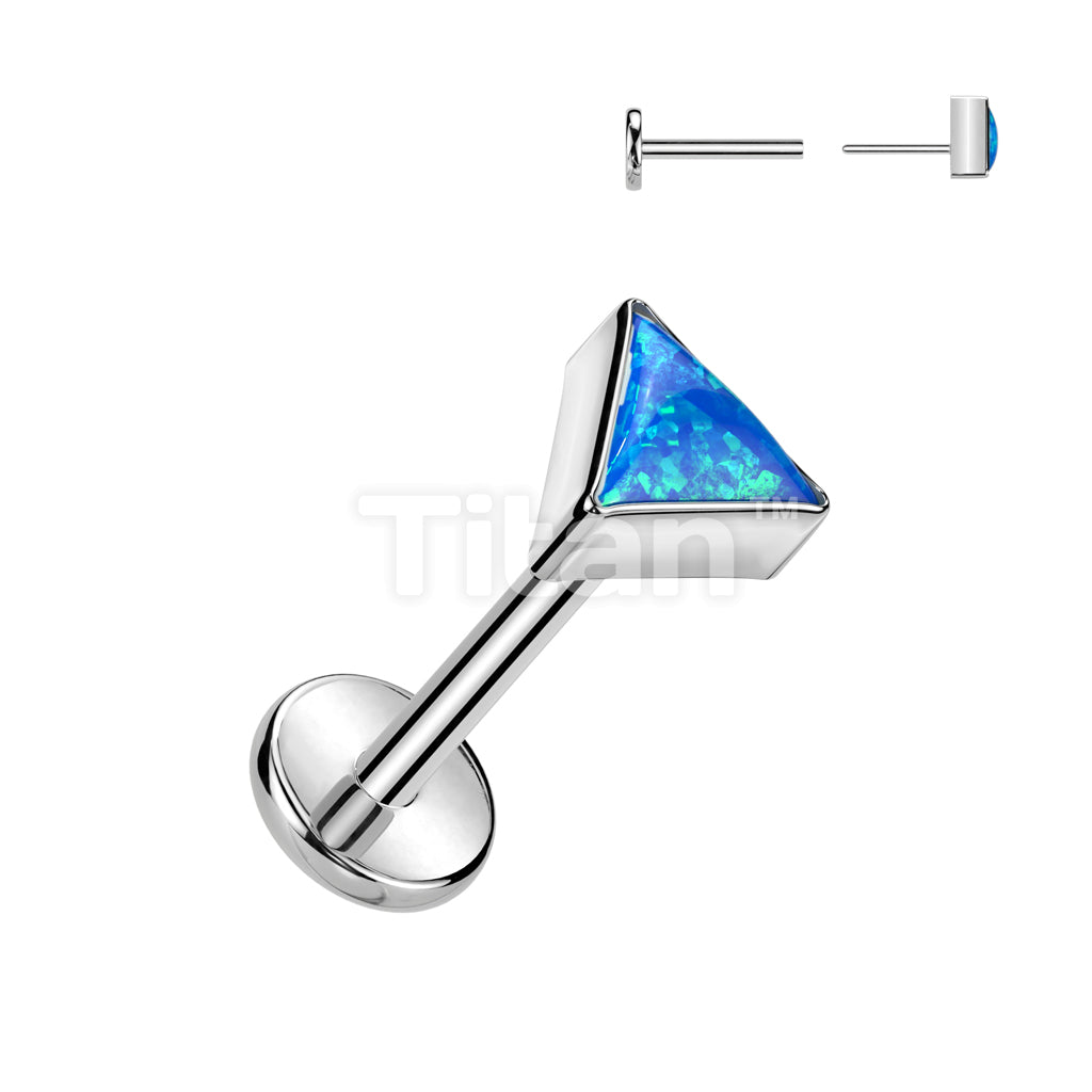 Implant Grade Titanium Threadless Push In Labret With Bezel Set Triangle Opal Top - Image 3