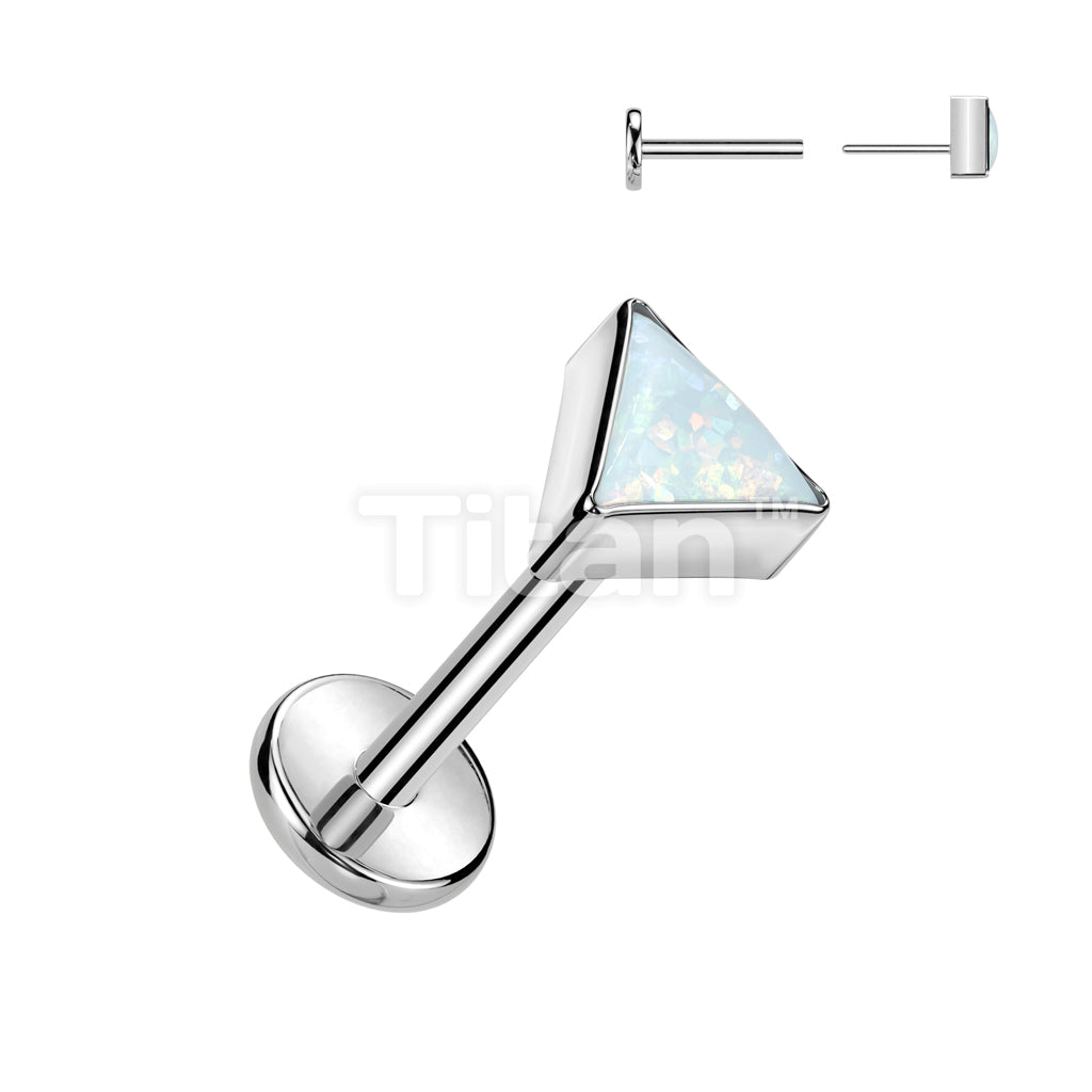 Implant Grade Titanium Threadless Push In Labret With Bezel Set Triangle Opal Top - Image 4