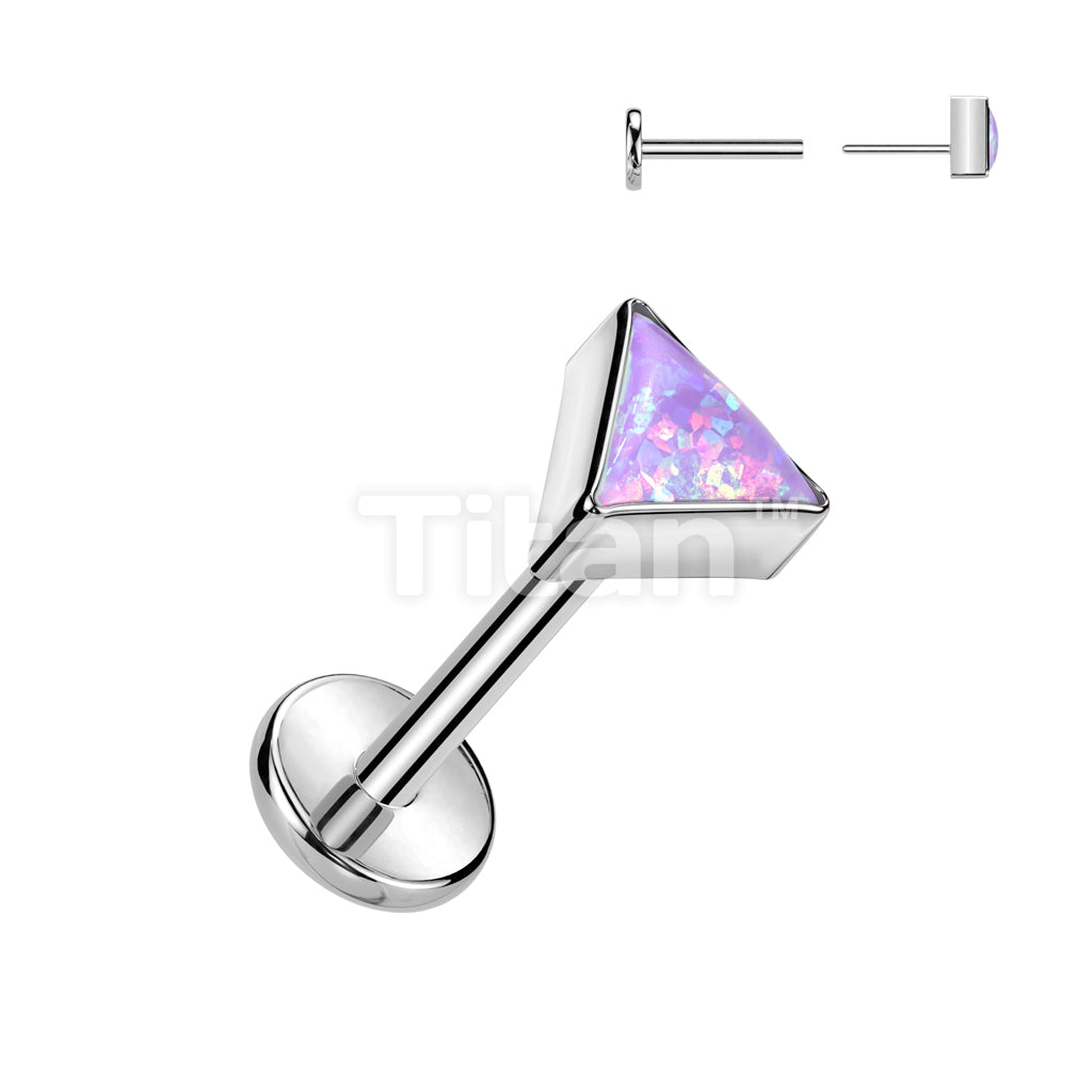 Implant Grade Titanium Threadless Push In Labret With Bezel Set Triangle Opal Top - Image 5