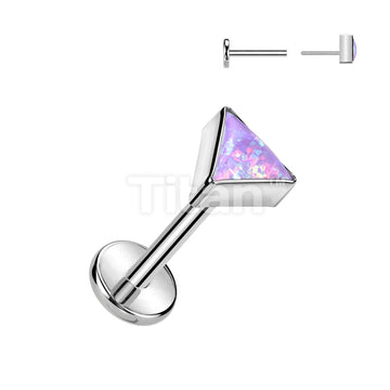 Implant Grade Titanium Threadless Push In Labret With Bezel Set Triangle Opal Top - Image 5