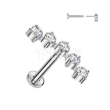 Titanium Threadless Push In Flat Back Stud With 5 Round CZ Curved Top - Image 2