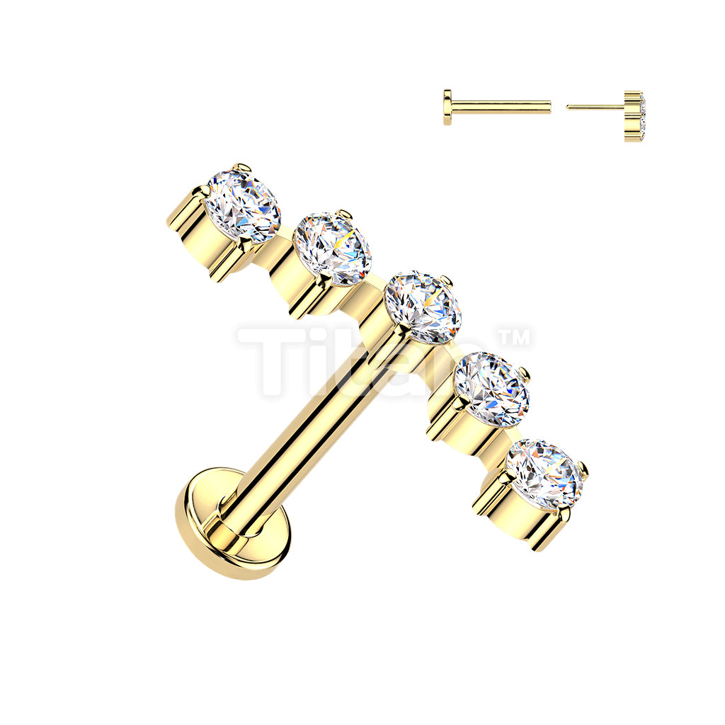 Titanium Threadless Push In Flat Back Stud With 5 Round CZ Curved Top - Image 3
