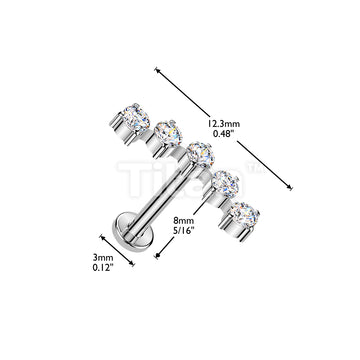 Titanium Threadless Push In Flat Back Stud With 5 Round CZ Curved Top - Image 4