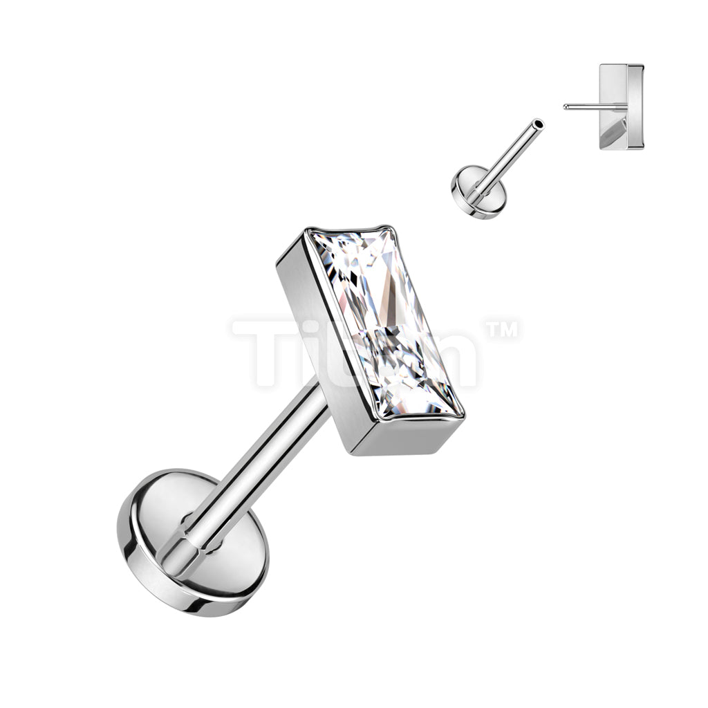Implant Grade Titanium Threadless Push In Labret With Rectangular CZ Top - Image 2
