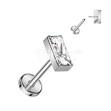 Implant Grade Titanium Threadless Push In Labret With Rectangular CZ Top - Image 2