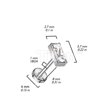 Implant Grade Titanium Threadless Push In Labret With Rectangular CZ Top - Image 4