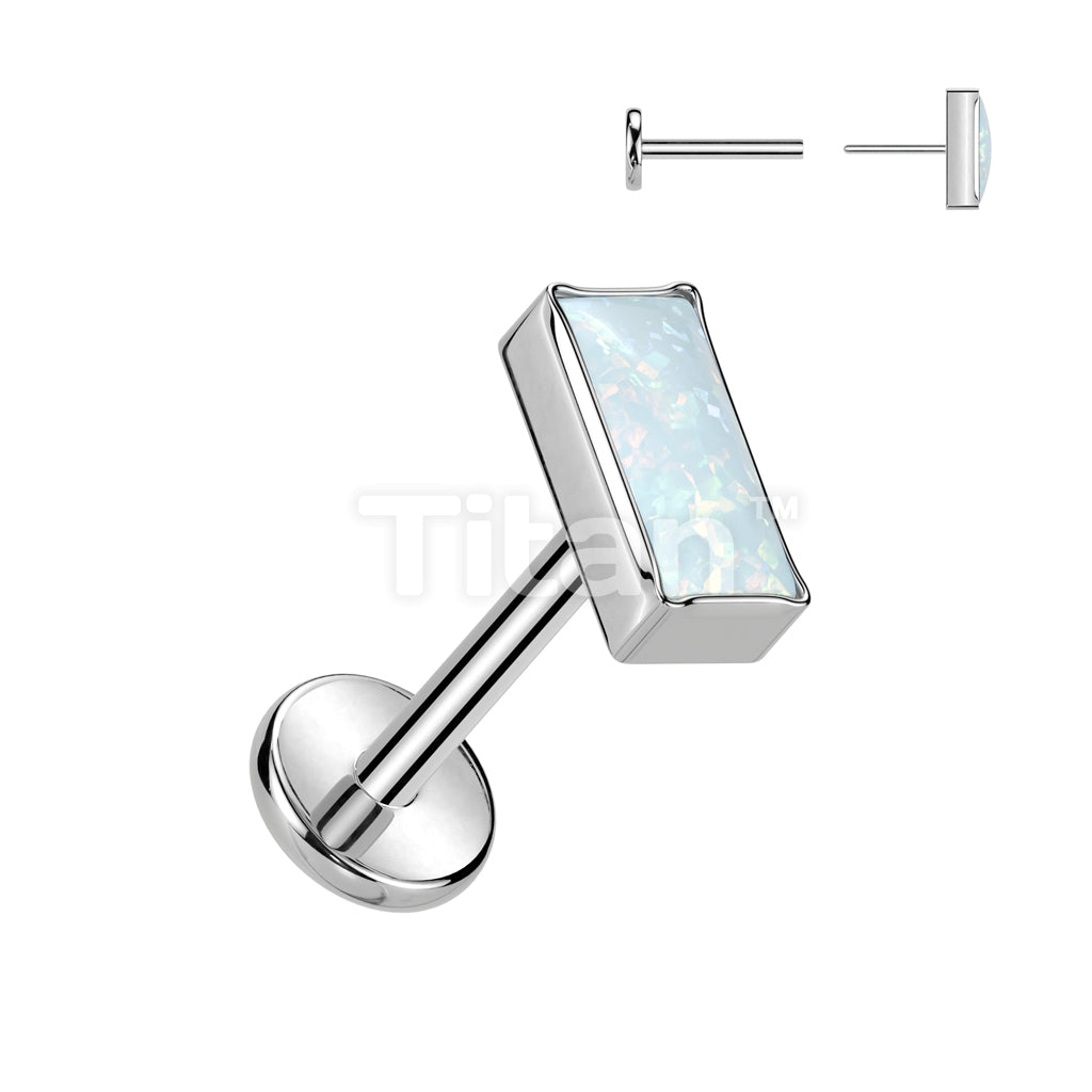 Implant Grade Titanium Threadless Push In Labret With Rectangular Bezel Set Opal Top - Image 4