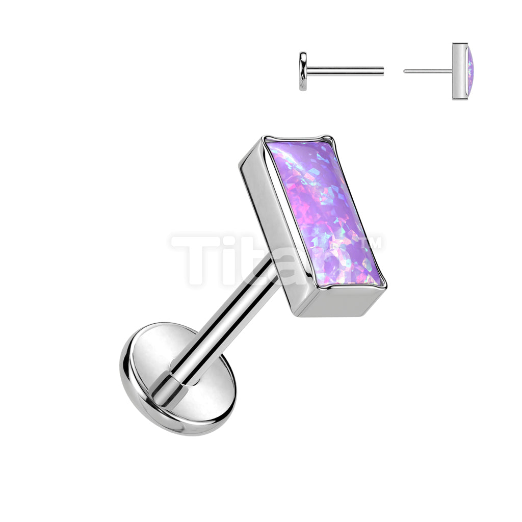 Implant Grade Titanium Threadless Push In Labret With Rectangular Bezel Set Opal Top - Image 5